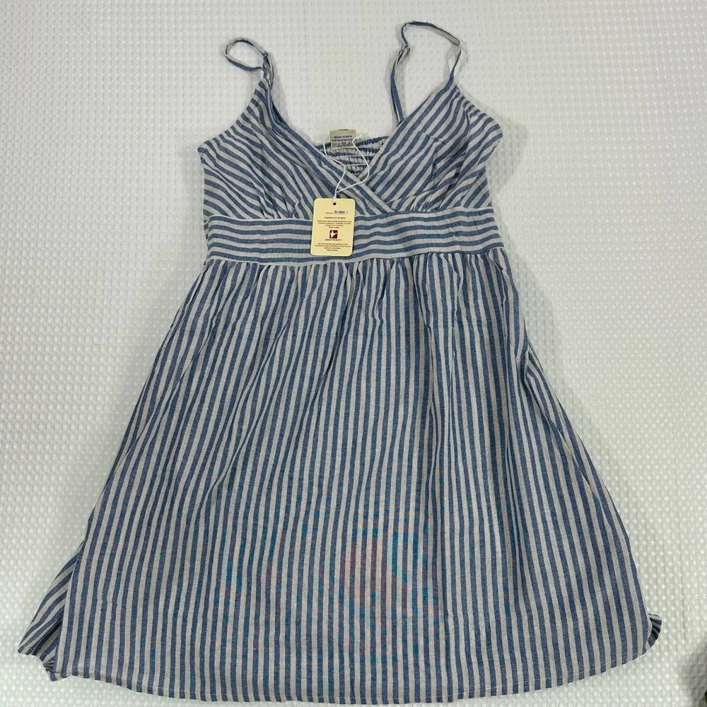 Indian Emporium Blue White Striped V Neck Camisole Dress Sundress‎ Beach